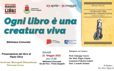 “Il Maggio dei Libri” a Priolo Gargallo. Si presenta l’opera di Paolo Oliva sulla Siracusa Greca