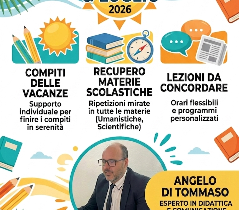 Estate Didattica 2026 | L’estate intelligente firmata Angelo Di Tommaso. Addio compiti delle vancanze di fine Agosto
