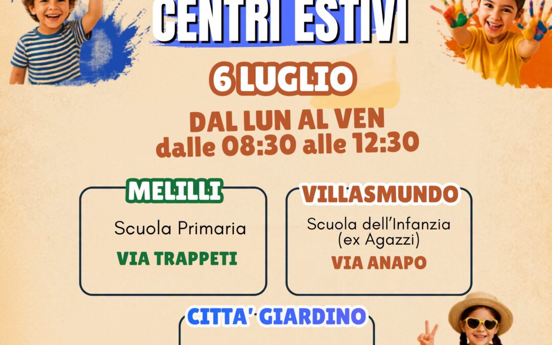 Al via i Centri Estivi 2026 a Melilli | Spazio al divertimento e alla socializzazione