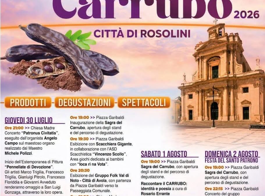 Torna a Rosolini la Sagra del Carrubo 2026 | Quattro giorni tra sapori, cultura e grandi spettacoli