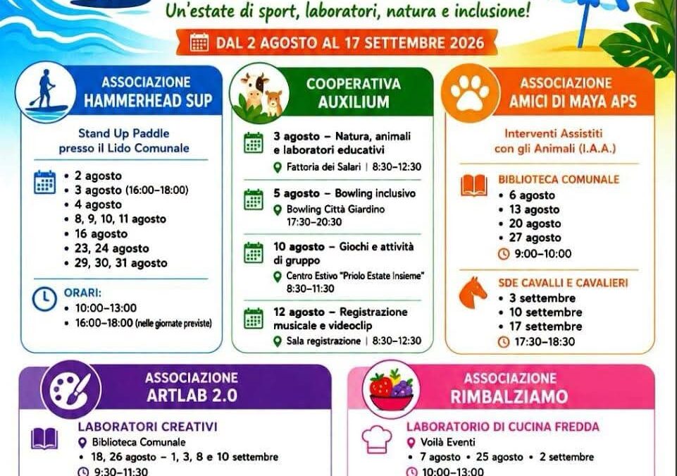Priolo – Al via l’Estate Inclusiva 2026 | Attività per favorire integrazione e socialità