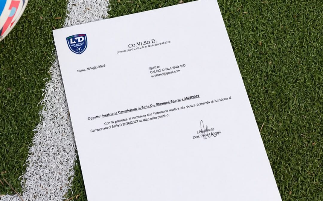 Ufficiale: Il Calcio Avola 1949 è ammesso al campionato di Serie D 2026/2027