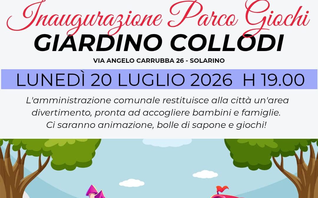 Solarino | Domani l’inaugurazione del nuovo parco giochi al Giardino Collodi