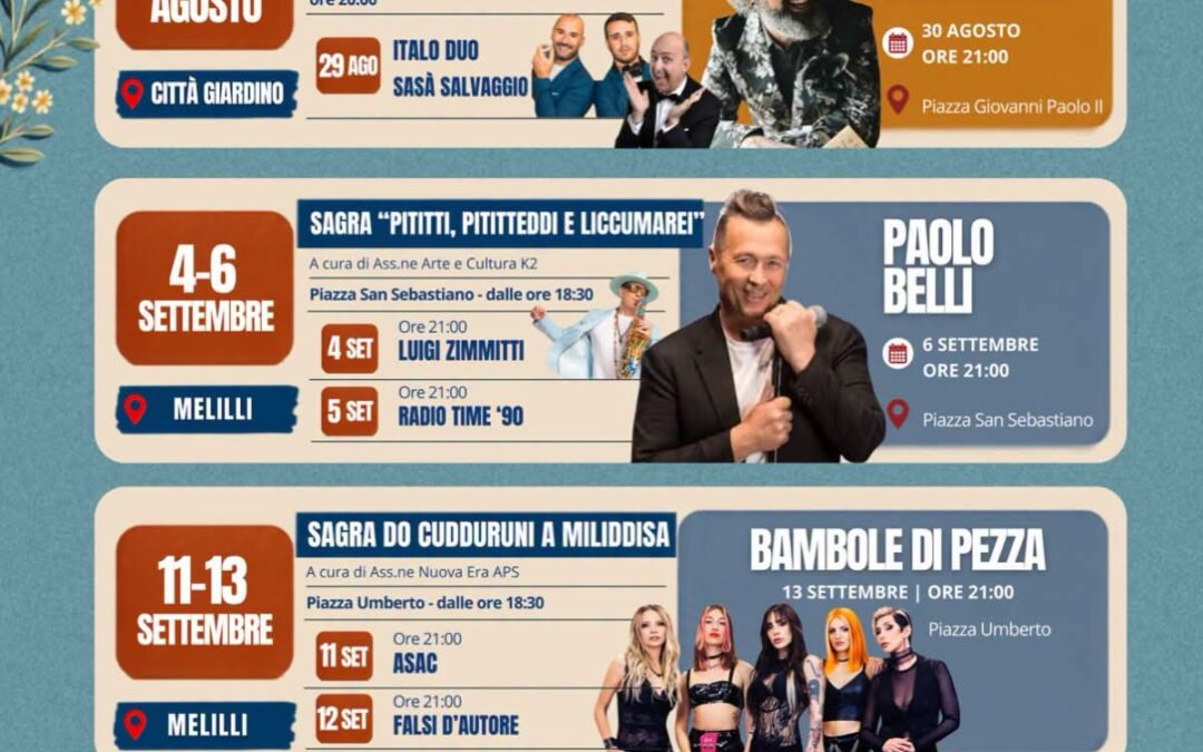 Melilli e frazioni celebrano la fine dell’estate con la rassegna “Le Sagre”: musica, spettacoli e grandi ospiti