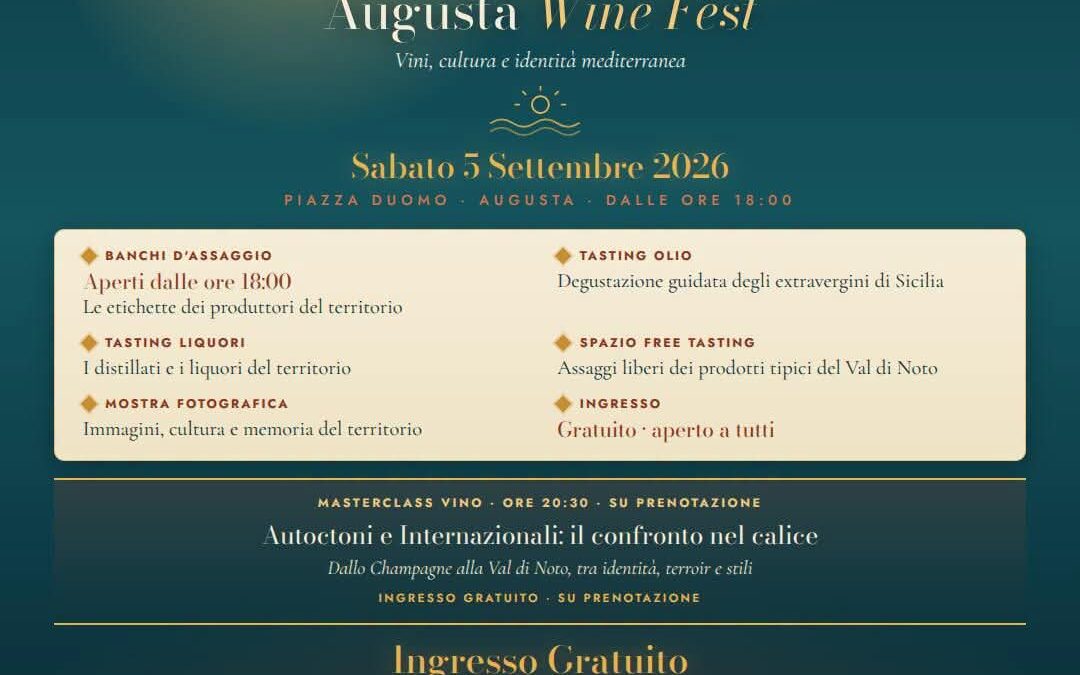 Augusta Wine Fest 2026: Torna il Gran Galà del Vino del Sud Est