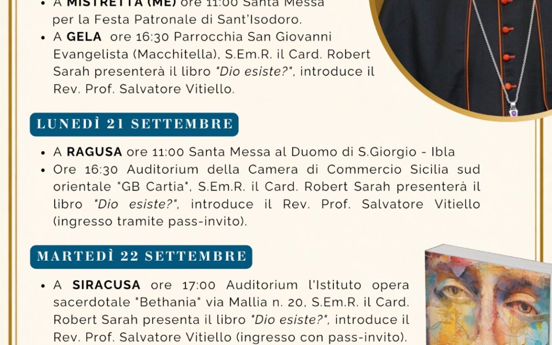 Il Cardinale Robert Sarah in Sicilia: tre giorni di incontri e fede per presentare il libro “Dio esiste?”