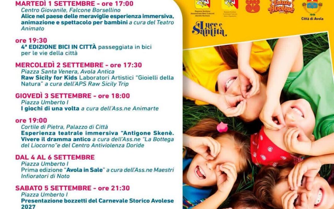 Avola celebra la “Settimana della Famiglia”: eventi, spettacoli e laboratori dall’1 al 6 settembre