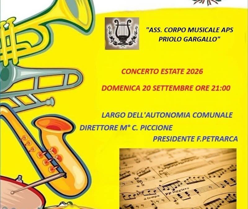A Priolo Gargallo appuntamento con il “Concerto bandistico Estate 2026”
