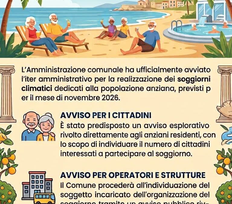 Priolo | Soggiorni climatici per anziani a novembre 2026: al via le domande