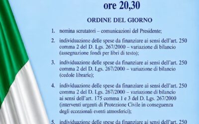 Consiglio Comunale a settembre: tra i punti all’ordine del giorno scuola, protezione civile e sociale