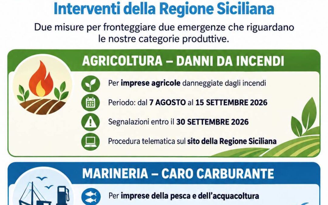 Emergenza incendi e caro carburante: dalla Regione Siciliana aiuti per agricoltura e marineria