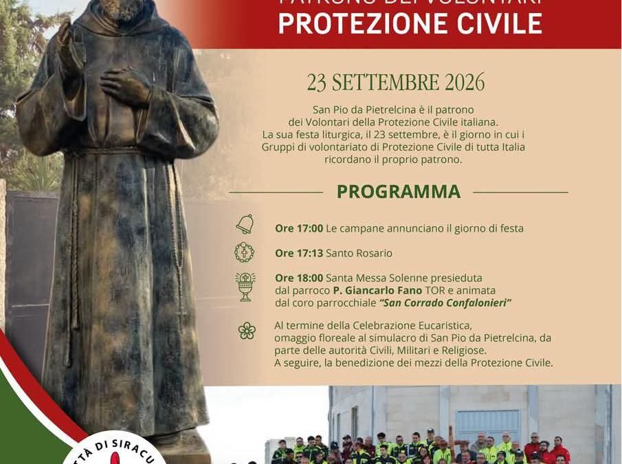 Siracusa: La Parrocchia S. Corrado Confalonieri festeggia San Pio da Pietrelcina, patrono dei volontari di Protezione Civile