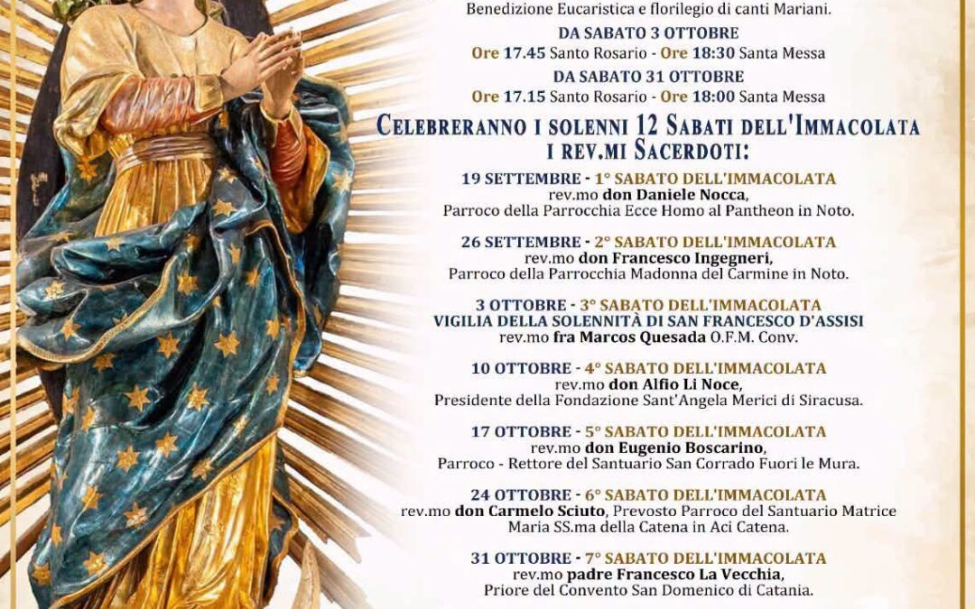A Noto “I 12 Sabati dell’Immacolata”: il programma delle celebrazioni al Santuario