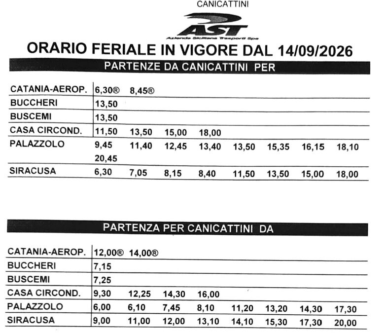 Canicattini Bagni, trasporto studenti pendolari: il servizio AST per Siracusa e Palazzolo attivo dal 15 settembre