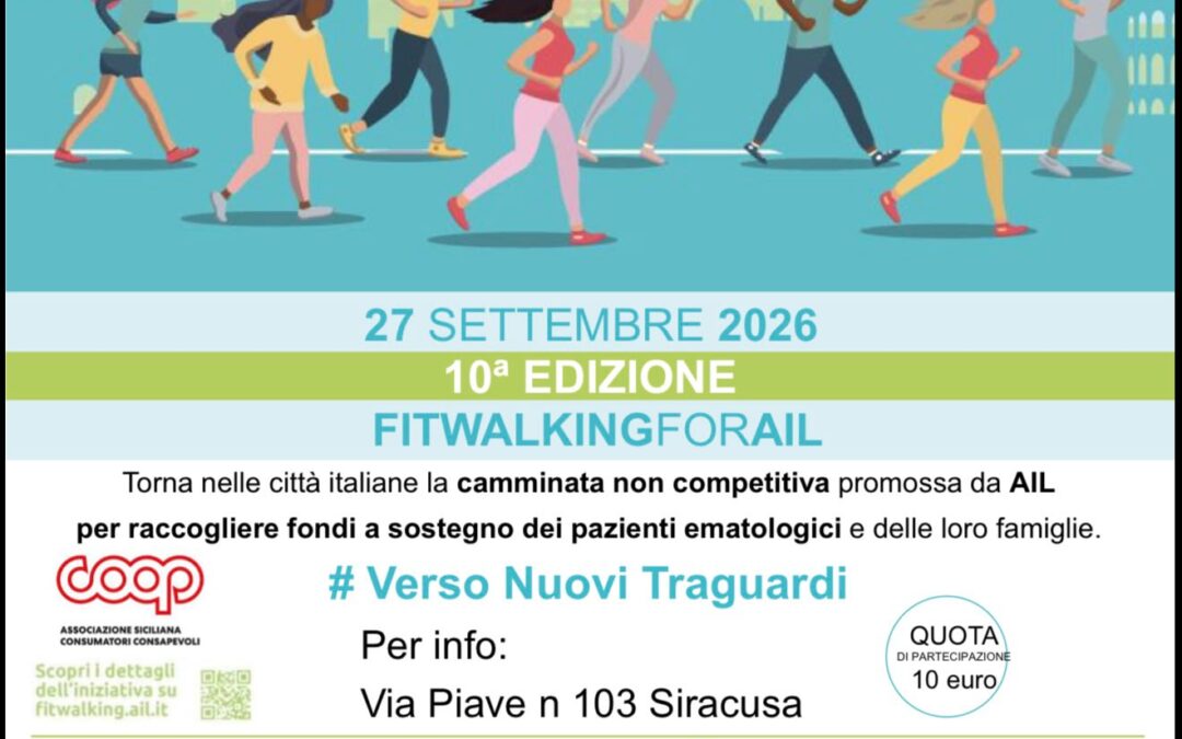 Siracusa, domenica 27 settembre torna “Fitwalking for AIL”: sport e solidarietà per i pazienti ematologici