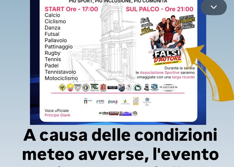 Meteo avverso a Canicattini Bagni: cambio programma per lo Sportcity Day 2026