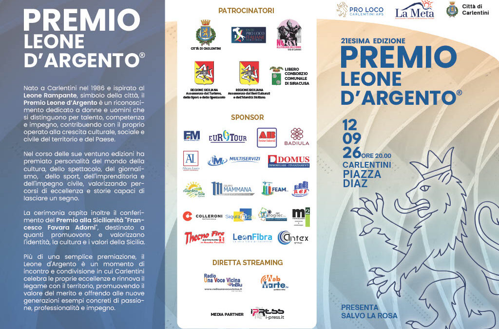 Leone d’Argento 2026, quattro eccellenze siciliane premiate a Carlentini: Emma D’Aquino, Margareth Madè, Andrea Palmieri e Stefania Bruno