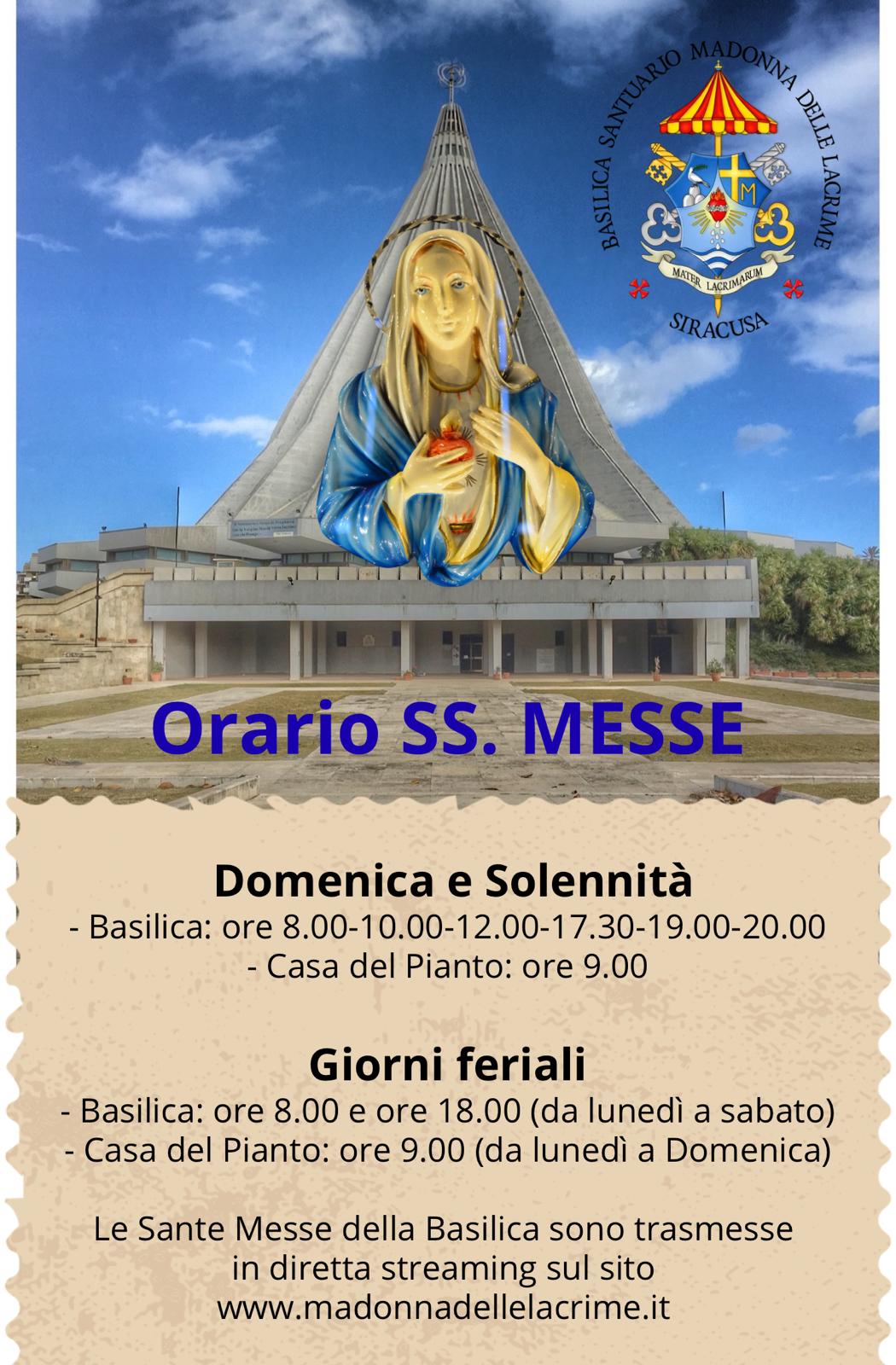 Orario Sante Messe Santuario Madonna Lacrime da 7 sett 2026
