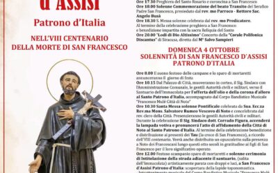 Noto, al via i festeggiamenti in onore di San Francesco d’Assisi per l’VIII Centenario della morte