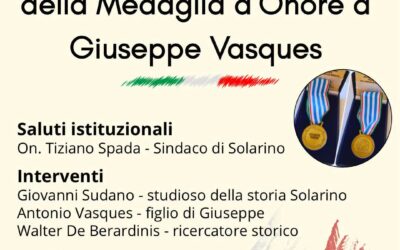 Solarino, cerimonia di conferimento della Medaglia d’Onore a Giuseppe Vasques