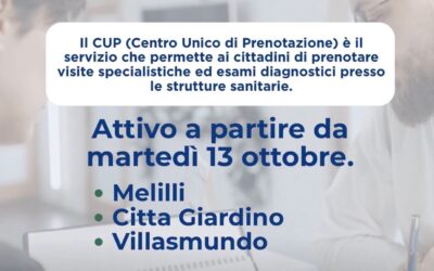 Da oggi attivo il servizio CUP a Melilli, Villasmundo e Città Giardino
