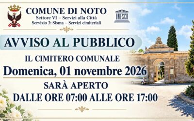 NOTO – Cimitero Comunale: orario continuato per Ognissanti, il 1° novembre aperto dalle 7 alle 17